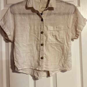 Aeropostale Cream Button-Front Short Sleeve Top